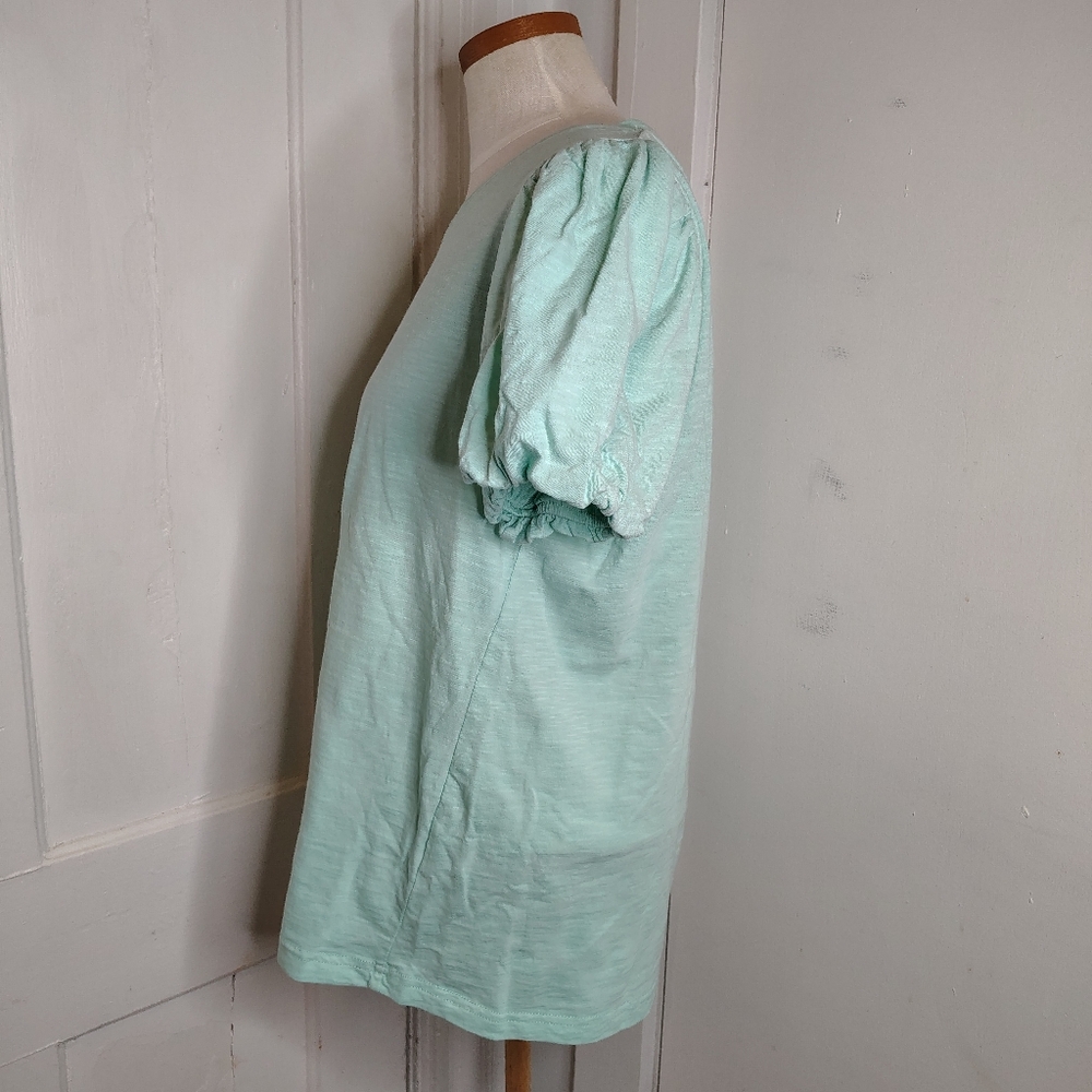 NWT Jane + Delancey Short Puff Sleeve Cotton T-Shirt Mint Green Women's Size L - Picture 3 of 10